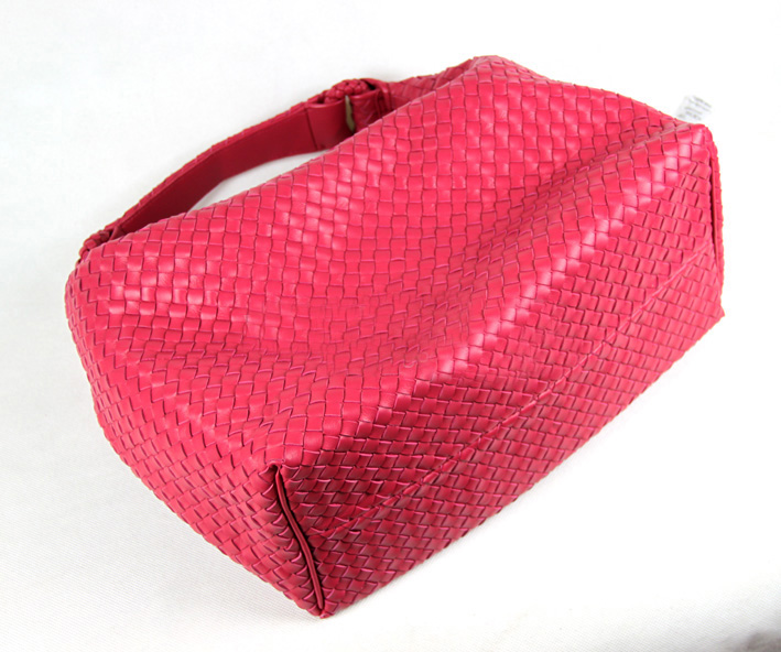 Bottega Veneta Woven Leather Top Handle Shoulder Bag 8001 rose red
